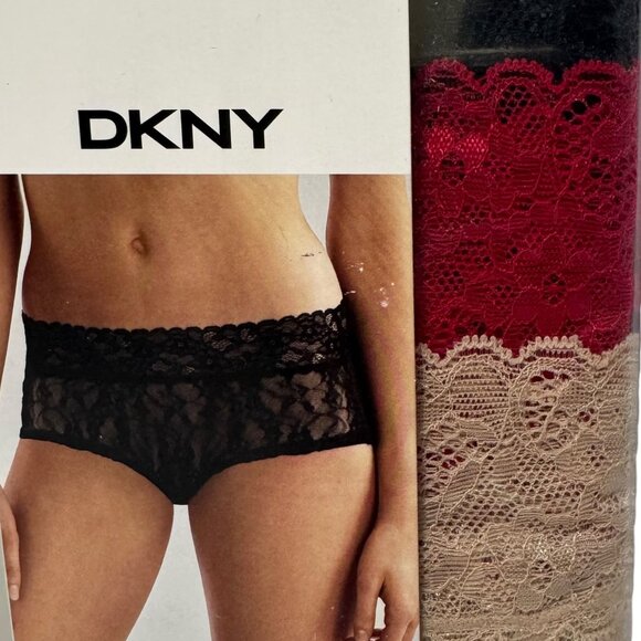 NWT DKNY 2 Boxes 6 PAIRS Womens Small Underslimmers Lace Bikini Black Red Beige - Picture 4 of 10